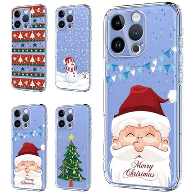 Clear Christmas Santa Tree Snowman Cover Case For 17 16 15 14 13 12 11 Pro Max - Image 1 of 4