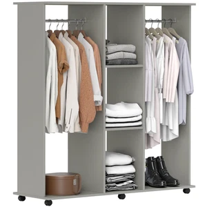 Grey Mobile Double Open Wardrobe 120x40x128cm, Particle Board & Aluminium - Picture 1 of 9