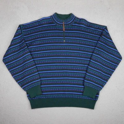 Vtg Demetre Ski Sweater Mens Large Green 1/4 Zip Wool Blend Pullover Hong Kong - Image 1 of 4