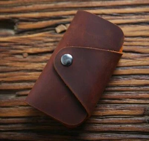 men women key box case Ring holder pocket real cow Leather pouch bag brown H137 - Picture 1 of 4
