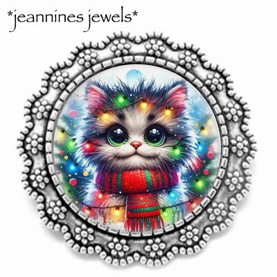 Broche Luces Navidad Gatito Gato Plata Pin Medias Relleno Gato Amante Regalo Foto 1 de 4