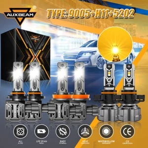 AUXBEAM Canbus LED Headlight High Low Fog Bulbs Combo 6500K/3000K 9005+H11+5202 - Picture 1 of 12