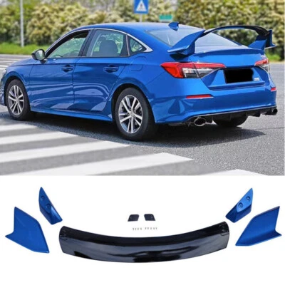 FITS 22-2026 HONDA CIVIC SEDAN BLACK + BLUE TR STYLE DUCKBILL TRUNK SPOILER WING Foto 1 de 3