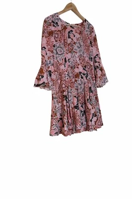 Vestido de poliéster vintage anos 70 rosa marrom branco 4 6 0570 - Imagem 1 de 4