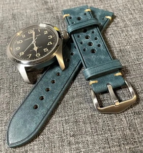 Superior top grain Italian leather watch strap / Rally / Motley Blue 20/22mm - Picture 1 of 7