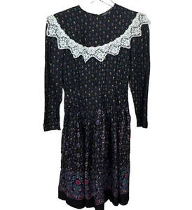 Vtg Gunne Sax Dress Farm Girls Sz 10 Boho Prairie Cottagecore Floral Lace Collar - Picture 1 of 14