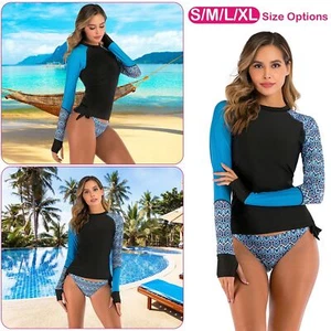 Women Long Sleeve Swimsuit 2 Piece UV Protection Shirt Surfing Swimwear S/M/L/XL - Picture 1 of 7