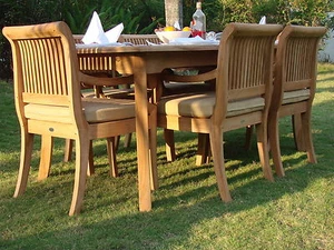 7-Piece Outdoor Teak Patio Dining Set: 83” Rectangle Table, 6 Arm Chairs Giva - Picture 1 of 7