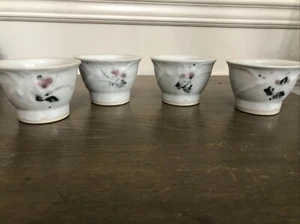 4 Vtg JAPANESE Pottery Rice Bowl Hand Glazed Footed - Picture 1 of 8