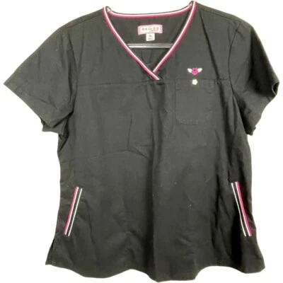 Koi Kathy Peterson Jasmine Size XL Black Medical Scrub Top Heart Butterfly - Image 1 of 4