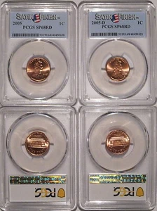 2005 P & D Lincoln Cent 1c PCGS SP68RD 2 Coin Set Satin Finish - Picture 1 of 2