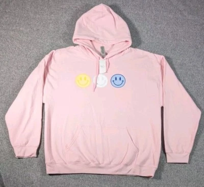 Sudadera con Capucha Rosa Rue21 "What Ever Makes You Happy" Smiley Face Nueva con Etiquetas Para Mujer XL  Foto 1 de 4