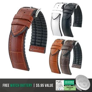 HIRSCH Paul Leather Watch Strap - Alligator Embossed-Caoutchouc-QR+Bonus Battery - Picture 1 of 57