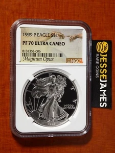 1999 P PROOF SILVER EAGLE NGC PF70 ULTRA CAMEO MAGNUM OPUS LABEL - Picture 1 of 2