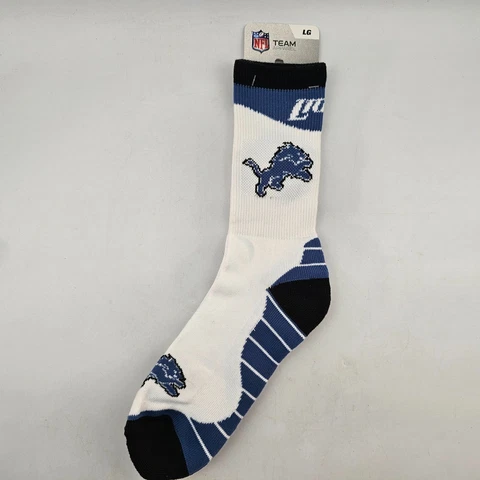 Detroit Lions NFL Team Apparel Crew Socks Adult Size Large White Blue Black Cover