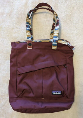 Patagonia Arbor Tote Bag 2 Way Backpack Hand Bag Burgundy w Aztec Pattern Trim - Image 1 of 4