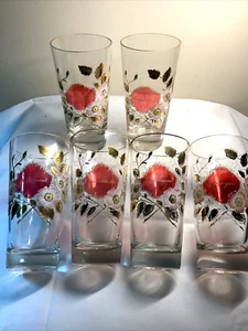 Vintage MCM Set Hand Painted Tumblers Romantic Glasses 22K Gold Cocktail 639 - Picture 1 of 10