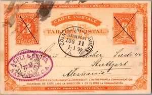 1891 El Salvador Postal Stationery Postcard Cover To Germany Stuttgart - Picture 1 of 2