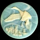 Vintage Soapstone Blue Swan Cameo Jewelry Trinket Pin Box & Lid Round