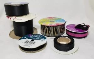Miscellaneous Lot of Black Ribbon Rolls Grosgrain Glitter Satin Printed Animal - Picture 1 of 4