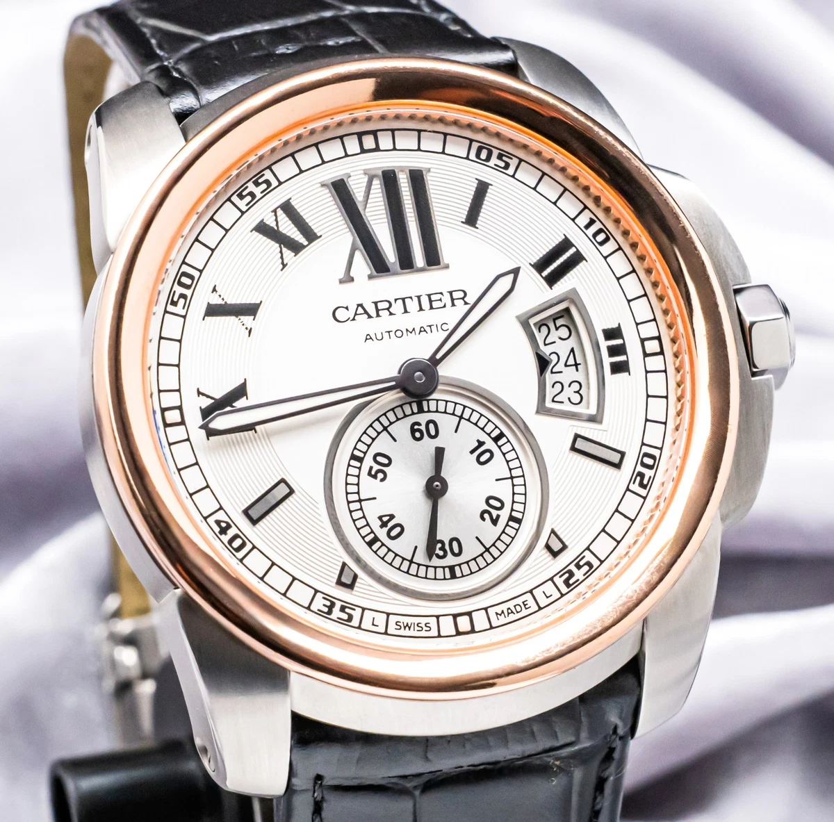 Cartier Calibre de Cartier Rose Gold $13K MSRP Silver Dial Two