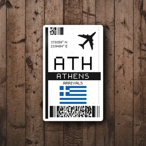 ATH Athens, Greece Boarding Pass Glossy Sticker -European Airport Travel Sticker - Picture 1 of 4