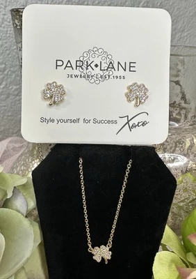 Conjunto de mini collar y pendientes de trébol Park Lane con acabado dorado cristales nuevos con etiquetas Foto 1 de 4