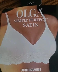 New Olga 36A Simply Perfect Satin UW Bra Ivory LACE 33042 Vintage - Picture 1 of 5