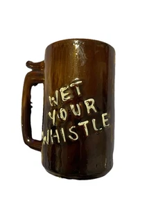 Vintage Beer Mug WENT TO P, WET YOUR WHISTLE made In Japan Brown Drip Glaze - Picture 1 of 5