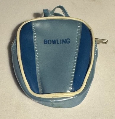 Vintage Mini Bowling Bag Shaped Small Change Coin Purse Vinyl Blue & White - Image 1 of 4