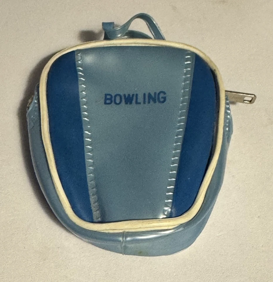 Vintage Mini Bowling Bag Shaped Small Change Coin Purse Vinyl Blue & White - Image 1 of 4