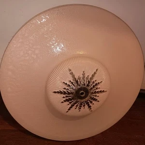 MCM Large Round Glass Ceiling Light Fixture 16" Pink Shade - Picture 1 of 9