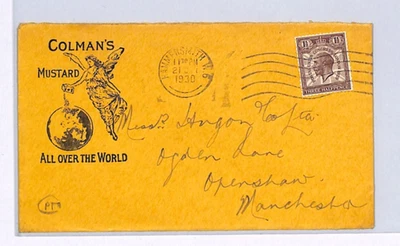 GB KGV ADVERT Yellow Cover *PUC* FRANKING 1930 COLMAN'S MUSTARD London XG183 - Image 1 of 4