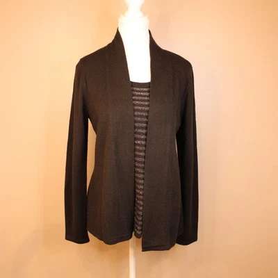 Conjunto de cardigã e regata Charter Club malha listra preta e prata tamanho M FRETE GRÁTIS - Imagem 1 de 4