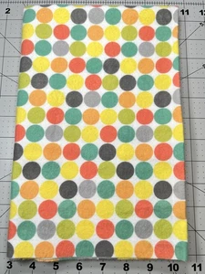 Multicolor Polka Dot Cotton Flannel Fabric 29”L X 22”W Green Yellow Gray Orange - Picture 1 of 1