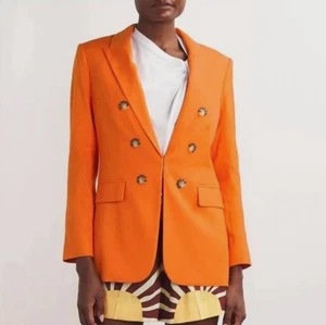 Neu mit Etikett $ 698 Veronica Beard Bexley Stretch Leinenmischung dickey Jacke orange Größe 4 - Bild 1 von 24