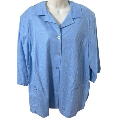 Maggie Barnes Womens Blue 3/4 Sleeve  Blazer Jacket Linen Blend Sz 22W NWT - Image 1 of 4