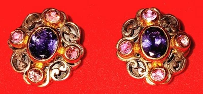 Konstantino 18k Yellow Gold & Sterling Silver Pink & Blue Sapphire Clp Earrings - Image 1 of 4