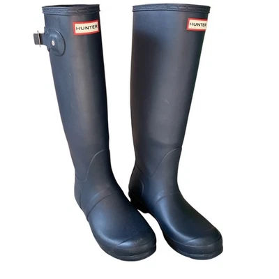 Hunter Mujer Mate Azul Marino Talla 8 Original Alto Goma Botas de Lluvia Impermeables Foto 1 de 4