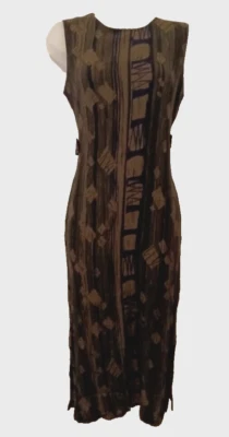 Vestido midi Sag Harbor para mujer talla pequeña geométrico verde/azul rayón aberturas laterales Foto 1 de 4