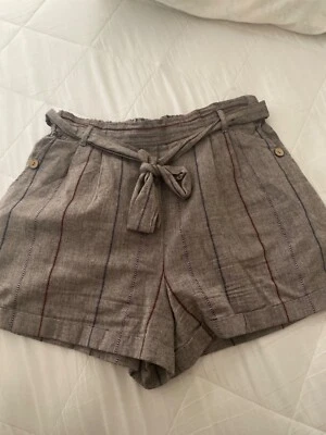 Pantalones Cortos Angie Rayas Corbata Cintura 100% Algodón Gris con Rayas Azul Marino Borgoña Foto 1 de 4