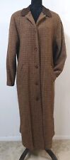 VTG LL Bean WM LG Brown Wool Check Duster Coat Suede Collar Made in USA