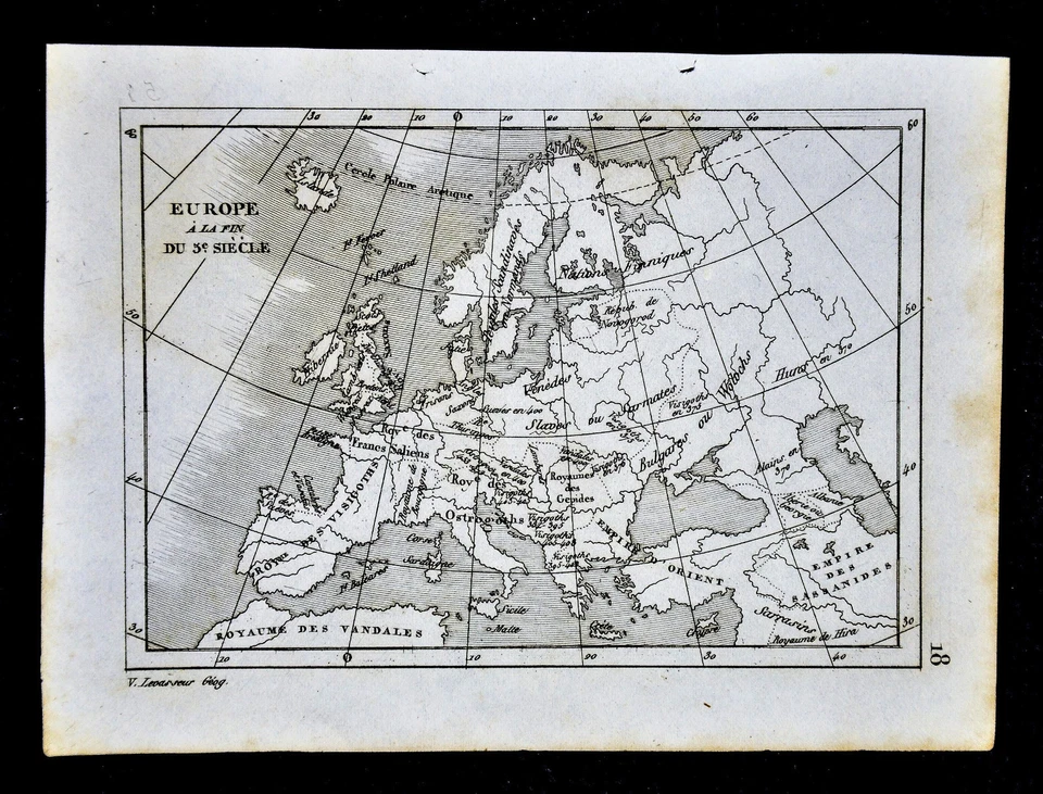 c. 1835 Mapa Levasseur Europa Siglo V - Tribus Bárbaras Vándalos Godos Sajones Foto 1 de 1