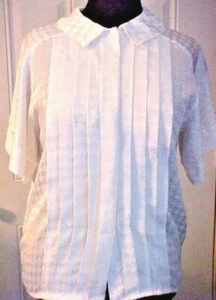 Breckenridge Women's Blouse Size 12 White on White Hounds Tooth Poly Blend - Picture 1 of 6