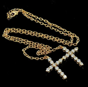 DOUBLE CHRISTIAN CROSS WITH 'CRYSTALS"  RELIGIOUS PENDANT  (2M557) - Picture 1 of 4