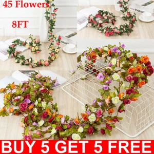 45 Flowers 8Ft Artificial Flower Rose Fake Hanging Garland Party Wedding Decor - Picture 1 of 18