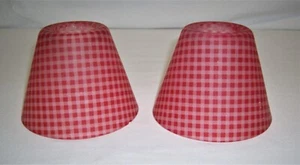 2Vtg Glass Shades Replacement Pendant / Small Table Lamp Red & White Gingham 3"T - Picture 1 of 6