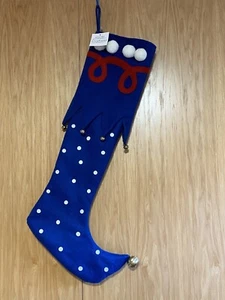 Creations 18" Polka Dot, Pom Pom & Jingle Bells Felt Christmas Stocking ~ VGUC - Picture 1 of 6