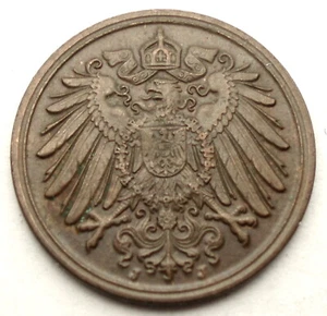 GERMAN EMPIRE 1 PFENNIG 1908 J KM#10 Nice Details. ZZ1.1 - Picture 1 of 2