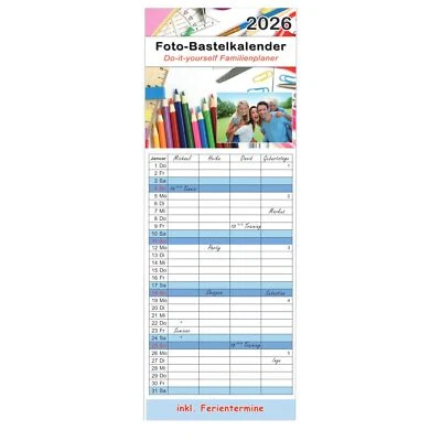 Familienkalender Familienplaner 2026 4 Spalten DIY Bastelkalender XL 53 x 19 cm - Bild 1 von 4